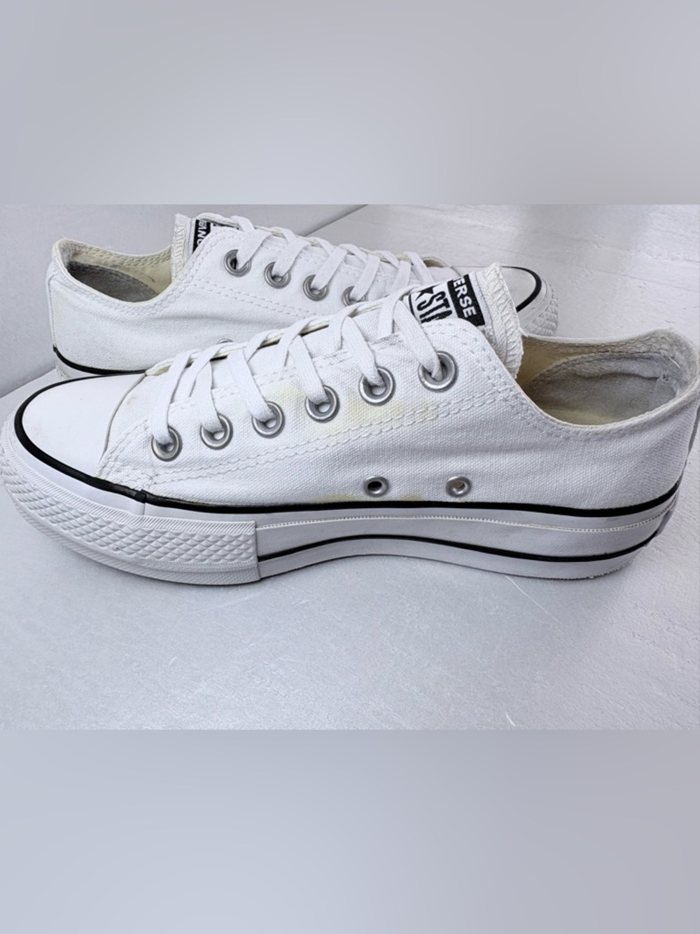 Converse All Star White Low Top Canvas Sneakers Platform Sz 6 US Y2K Shoes - Picture 8 of 12
